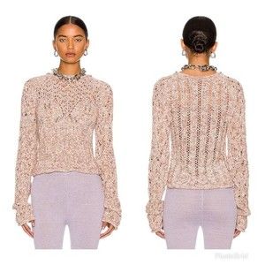 NWT Acne Studios Koreal Open Knit Crop Cotton Blend Dusty Pink Sweater L